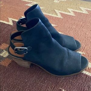 Black Suede Peep Toe Bootie